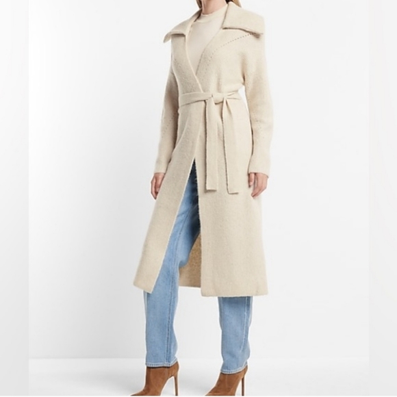 Express Ribbed Collared Belted Duster Cardigan - Picture 2 of 10